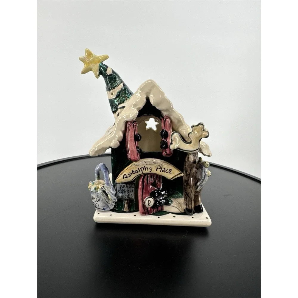 Heather Goldminc Blue Sky Clayworks Rudolph's Place Tealight House‎ w/Underplate